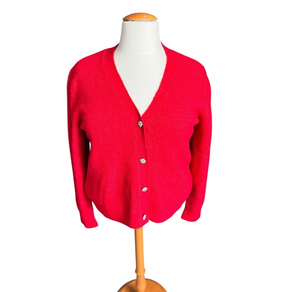 LOFT Red Cardigan XL Jewel Button Coquette Valentine’s Day Preppy Soft Knit H30